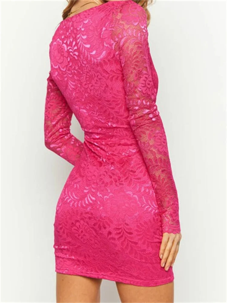 Pencil Lace Flower Deep VNeck Mini Dresses