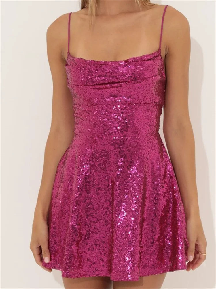 Sleeveless Sequined ALine Mini Dresses