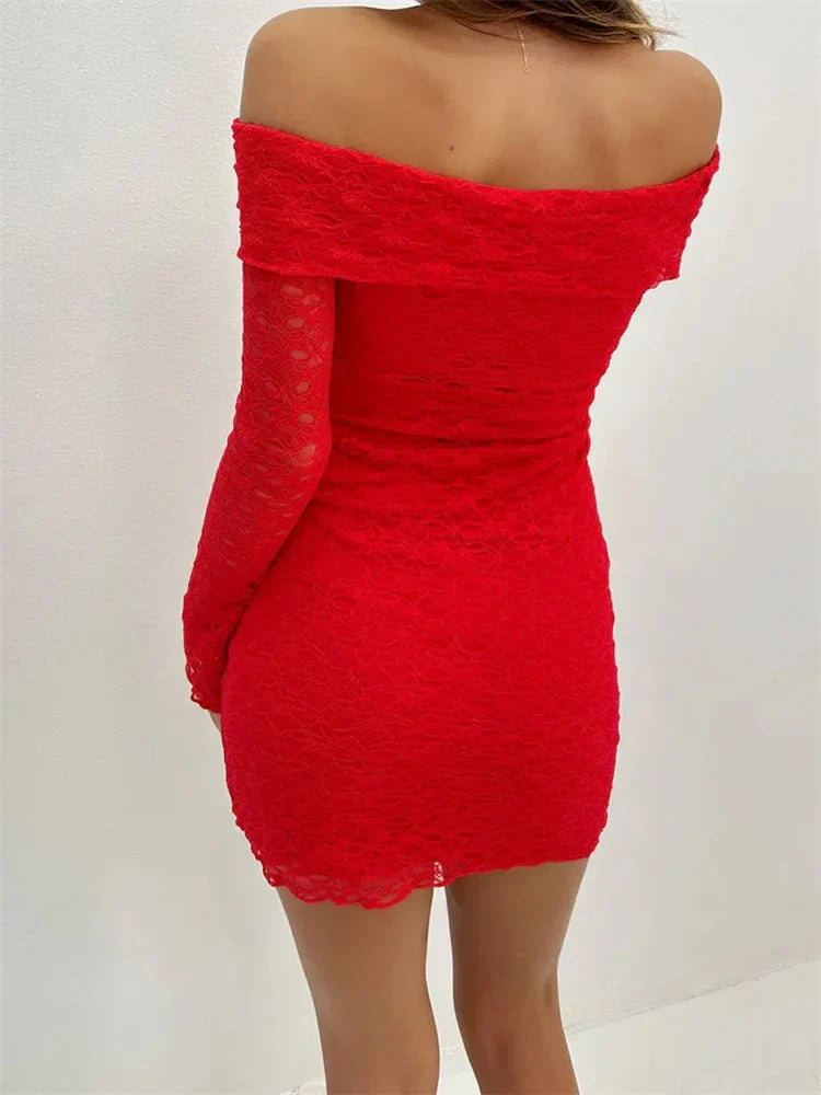 Sleeve Long Slash Neck Party Mini Dresses