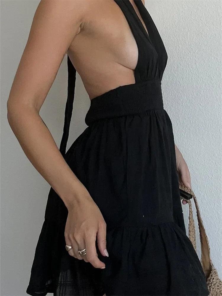 Vneck Deep Flirty LaceUp Summer Party Mini Dresses
