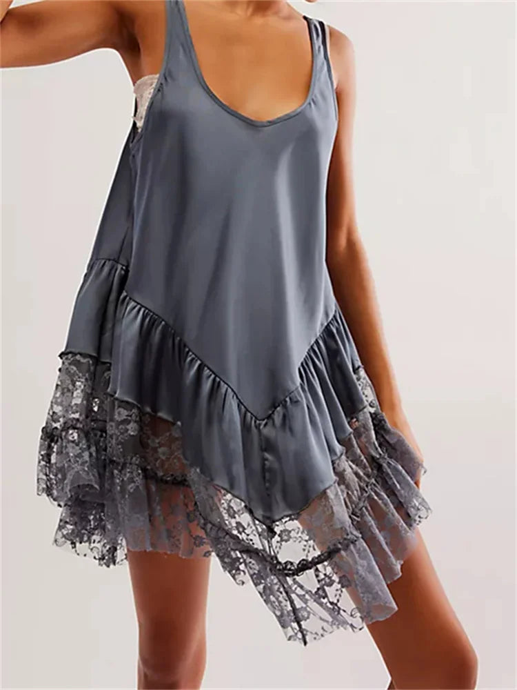 Cut Low Lace Patchwork Mini Dresses