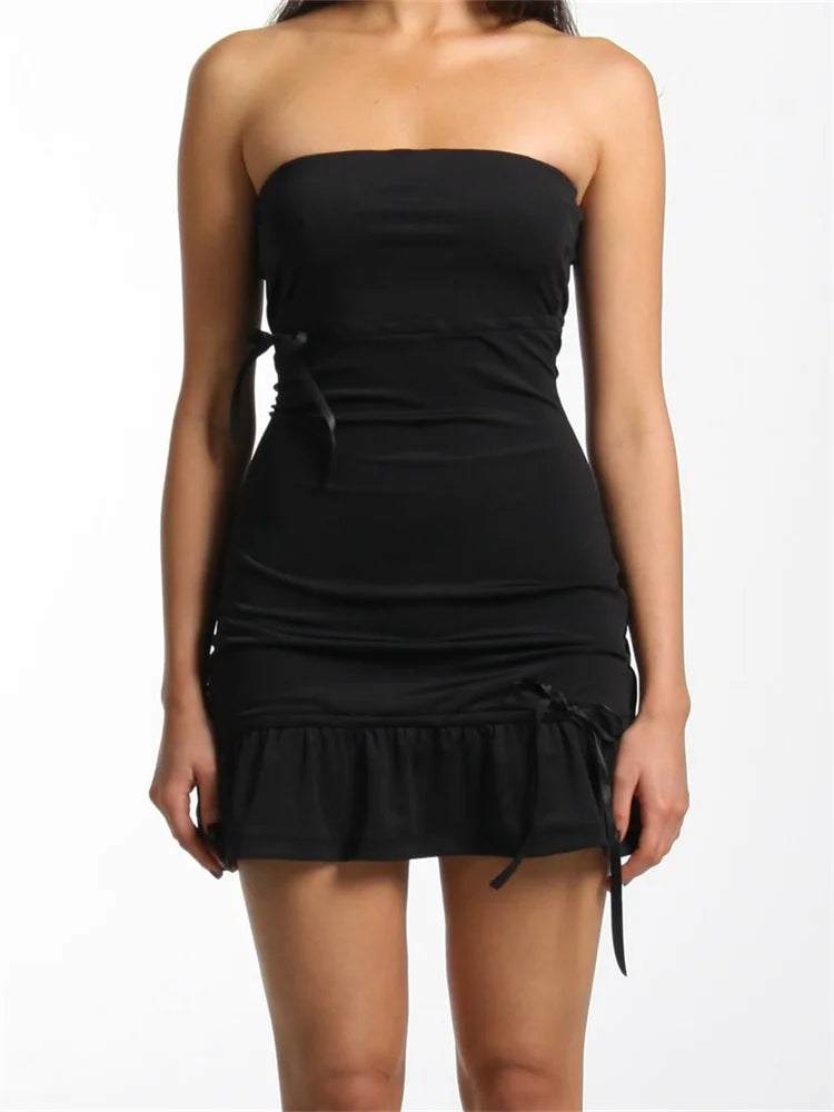 Dress Tube Off Shoulder Bow Bodycon Mini Dresses