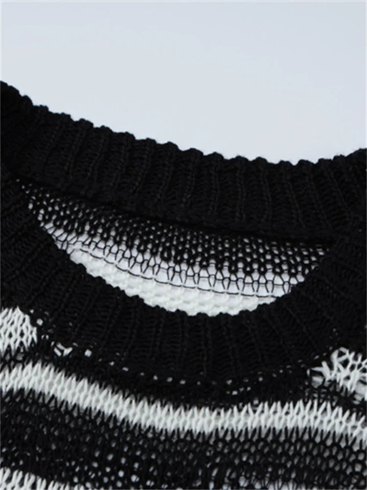 Striped Grunge Crochet Knitted Bodycon Mini Dresses