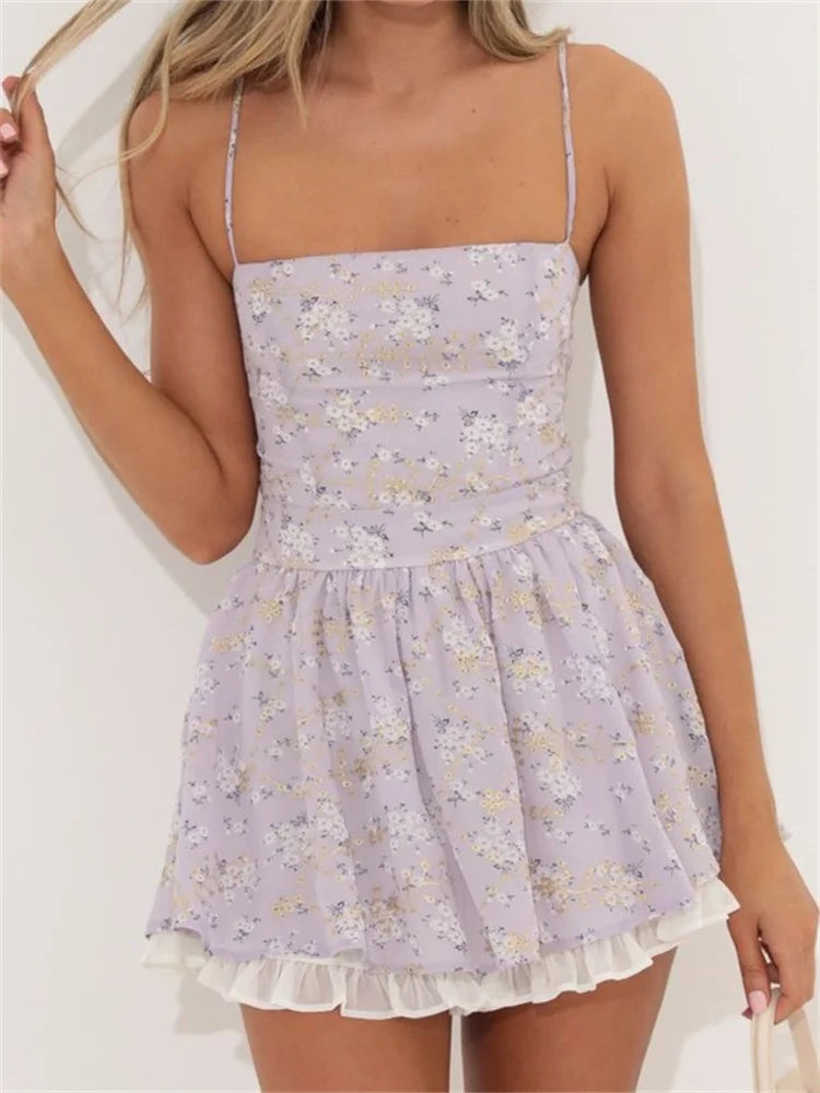 Spaghetti Sleeveless Strap Backless Mini Dresses