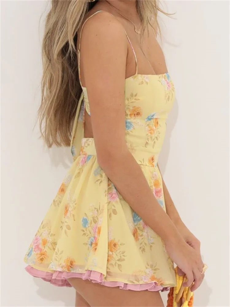 Spaghetti Sleeveless Strap Backless Mini Dresses