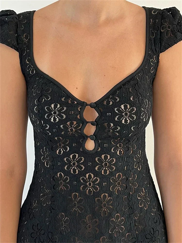 Lace Flower Vneck ALine Mini Dresses