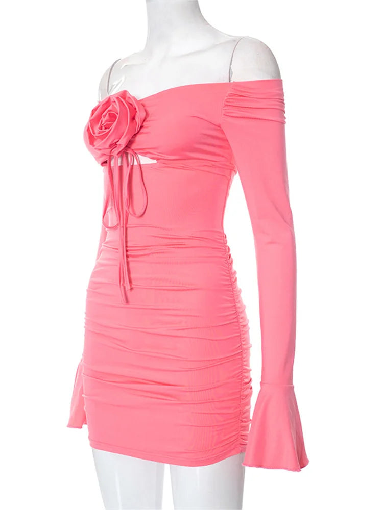 Y2K Flower Lace Spaghetti Strap Mini Dresses