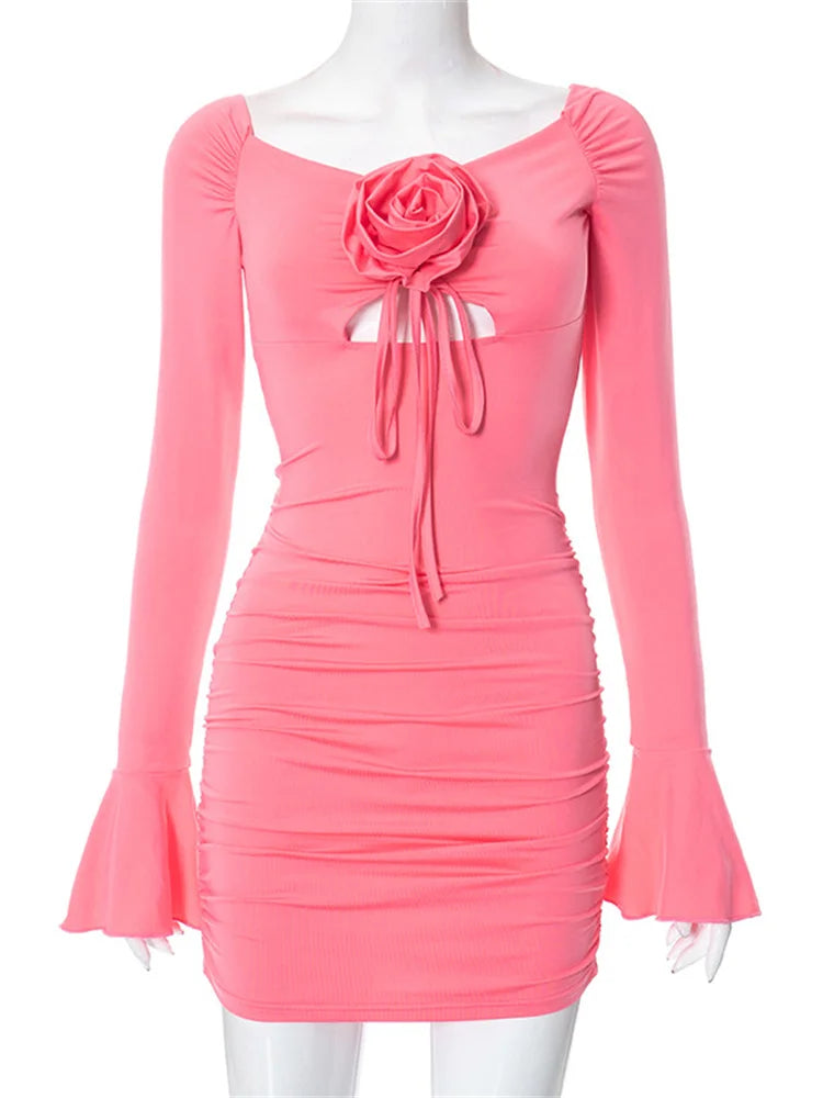 Y2K Flower Lace Spaghetti Strap Mini Dresses