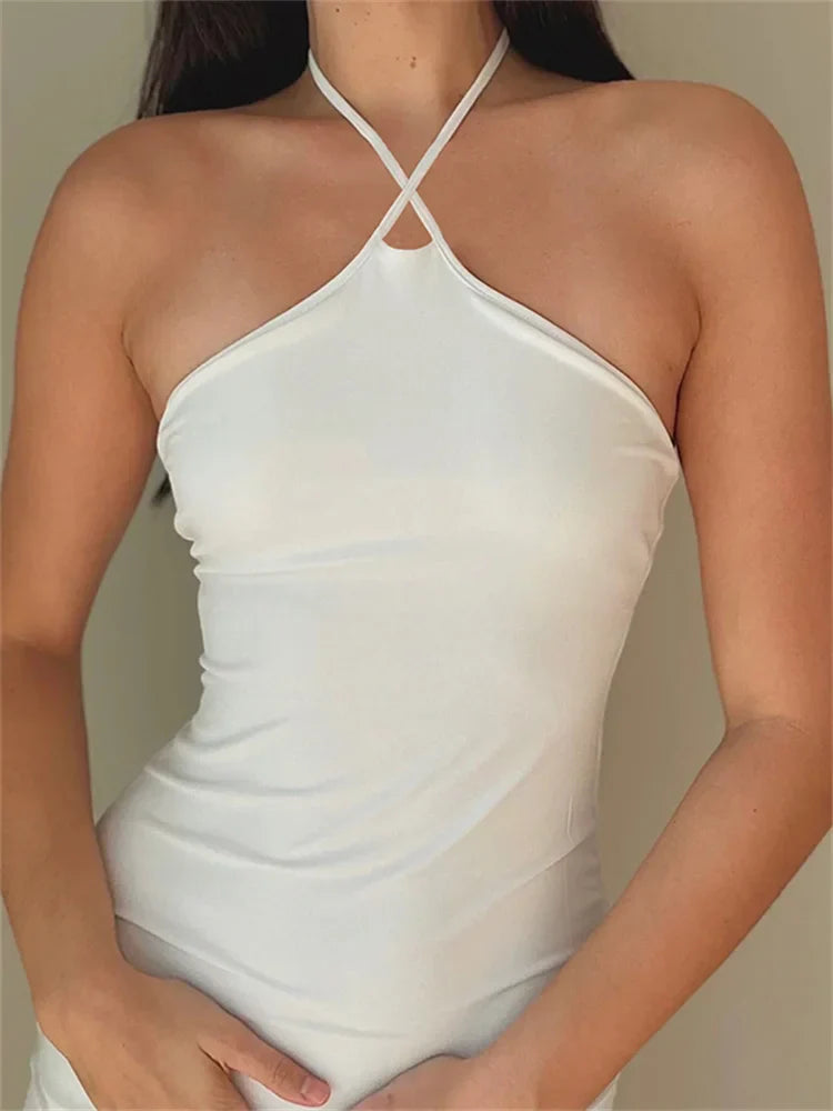 Crisscross Sleeveless Halter Mini Dresses