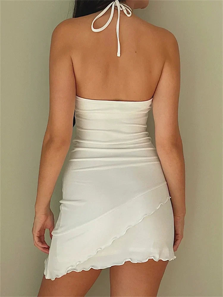 Crisscross Sleeveless Halter Mini Dresses