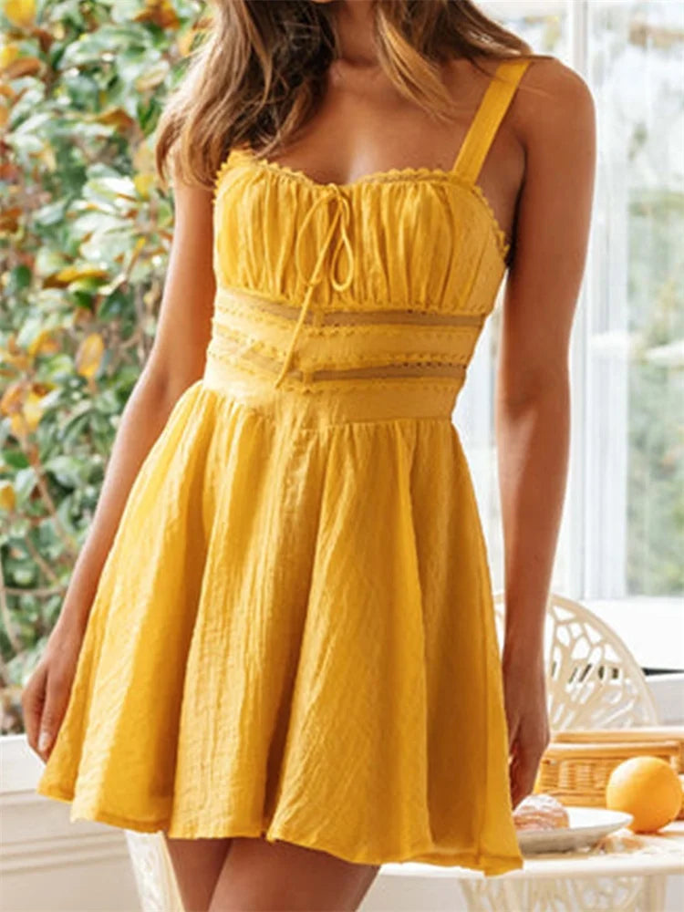 ALine Summer Sleeveless Strap Mini Dresses