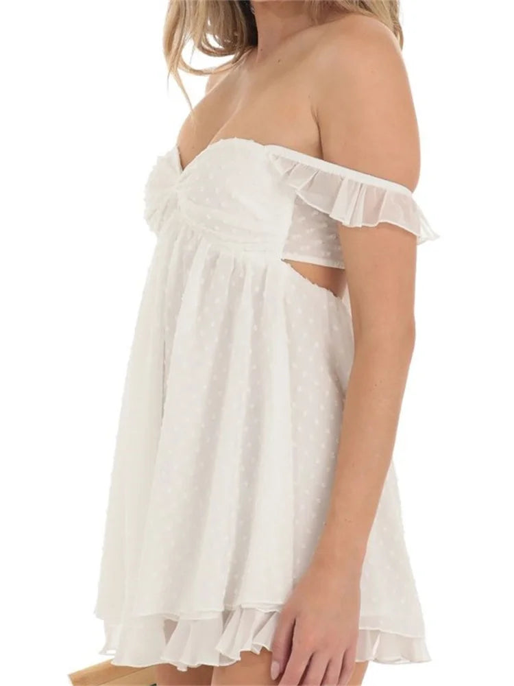 Relaxed Short Sleeve BacklessOff Shoulder Backless Mini Dresses
