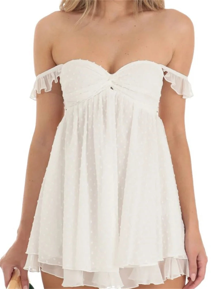 Relaxed Short Sleeve BacklessOff Shoulder Backless Mini Dresses