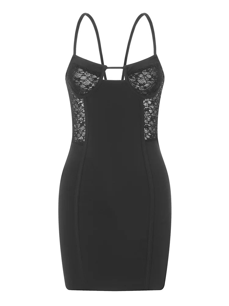 Backless Lace Spaghetti Strap Mini Dresses