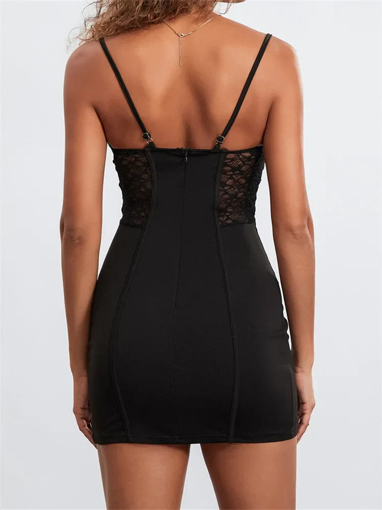 Backless Lace Spaghetti Strap Mini Dresses