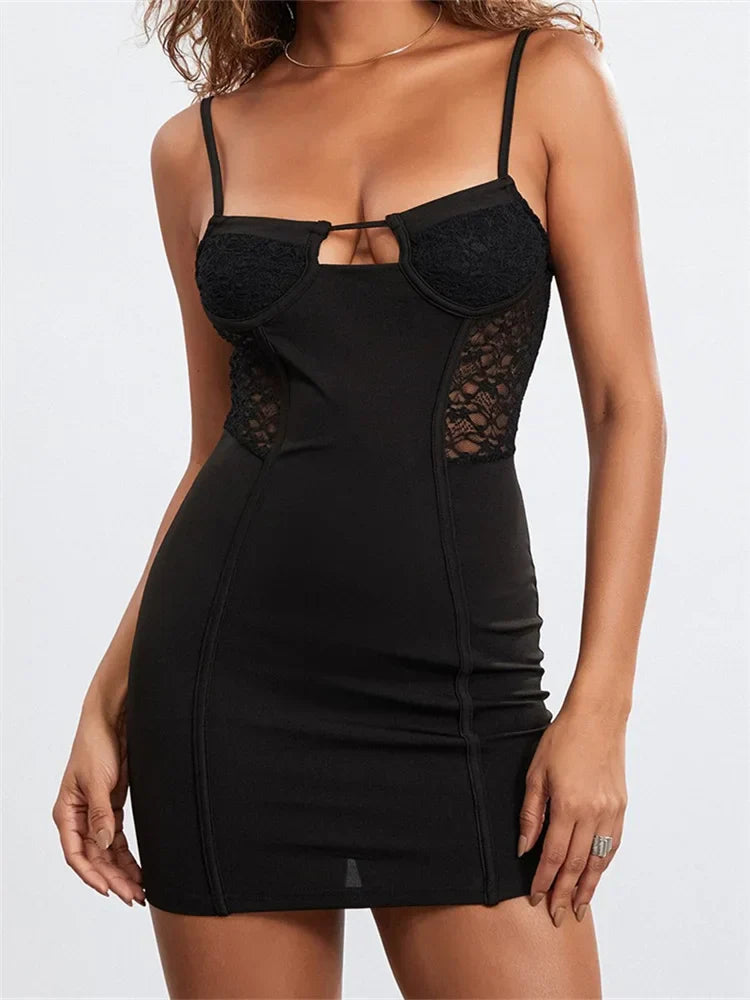 Backless Lace Spaghetti Strap Mini Dresses