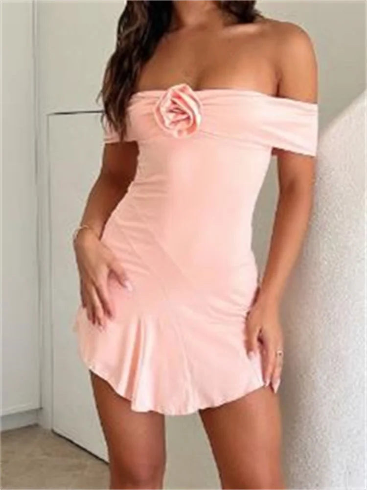Solid Summer Color Short Sleeve Mini Dresses