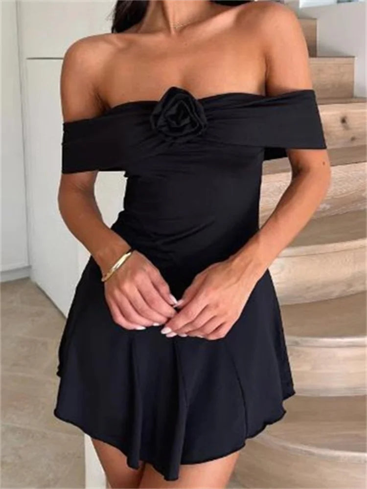 Solid Summer Color Short Sleeve Mini Dresses