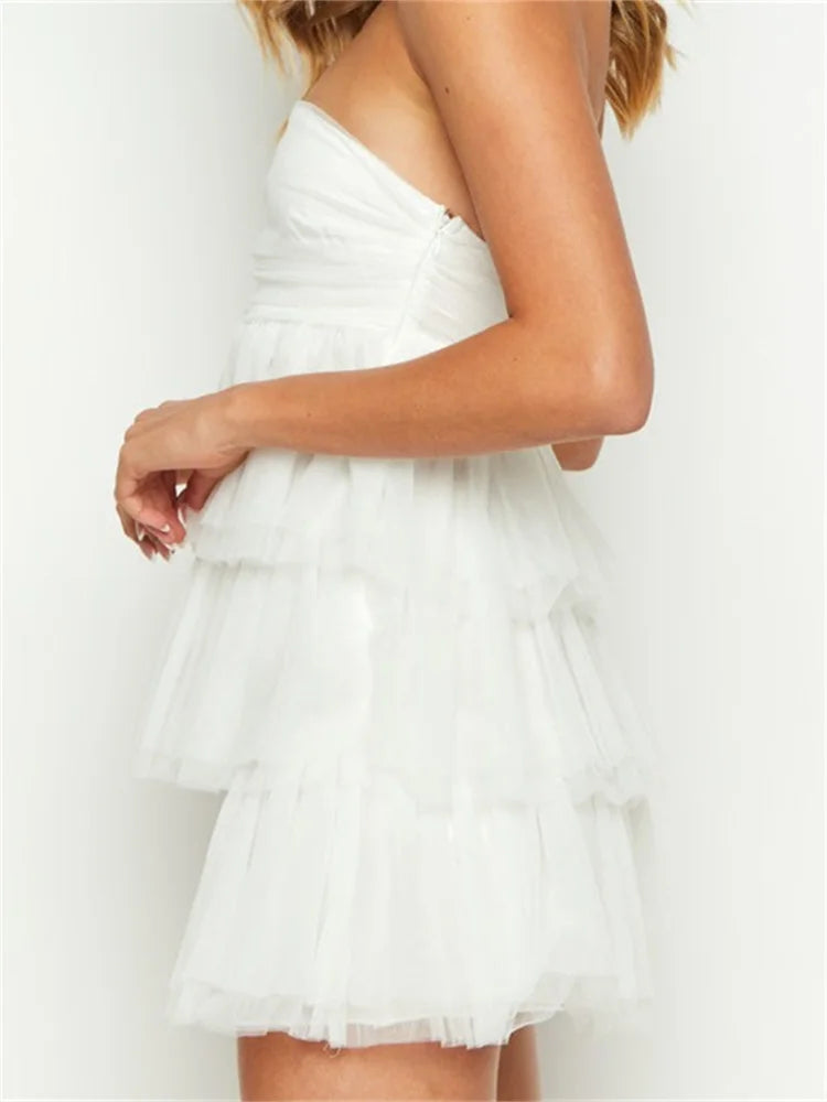 Shoulder Off Solid Strapless Ruffles Party Mini Dresses
