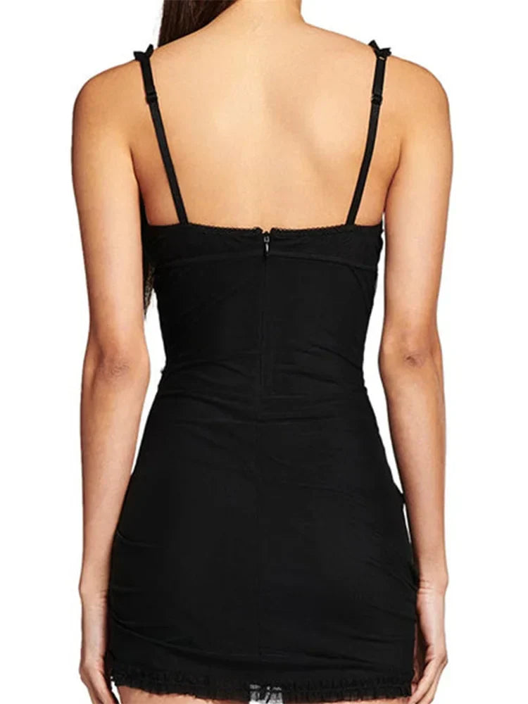 Lace Y2K Patchwork Spaghetti Strap Mini Dresses