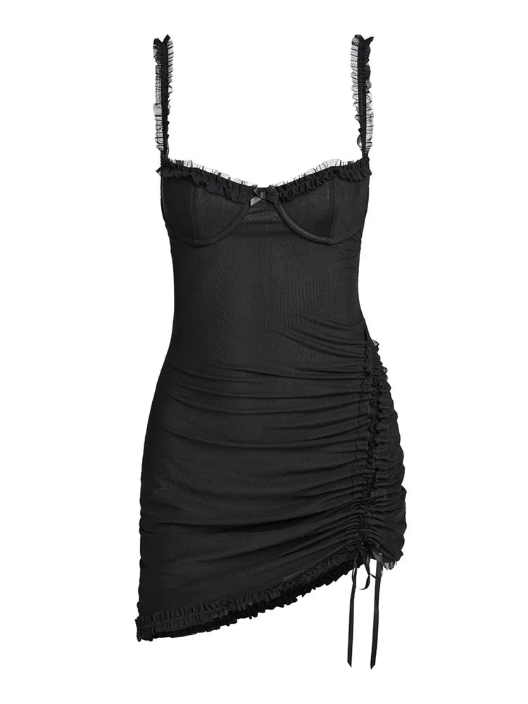 Lace Y2K Patchwork Spaghetti Strap Mini Dresses