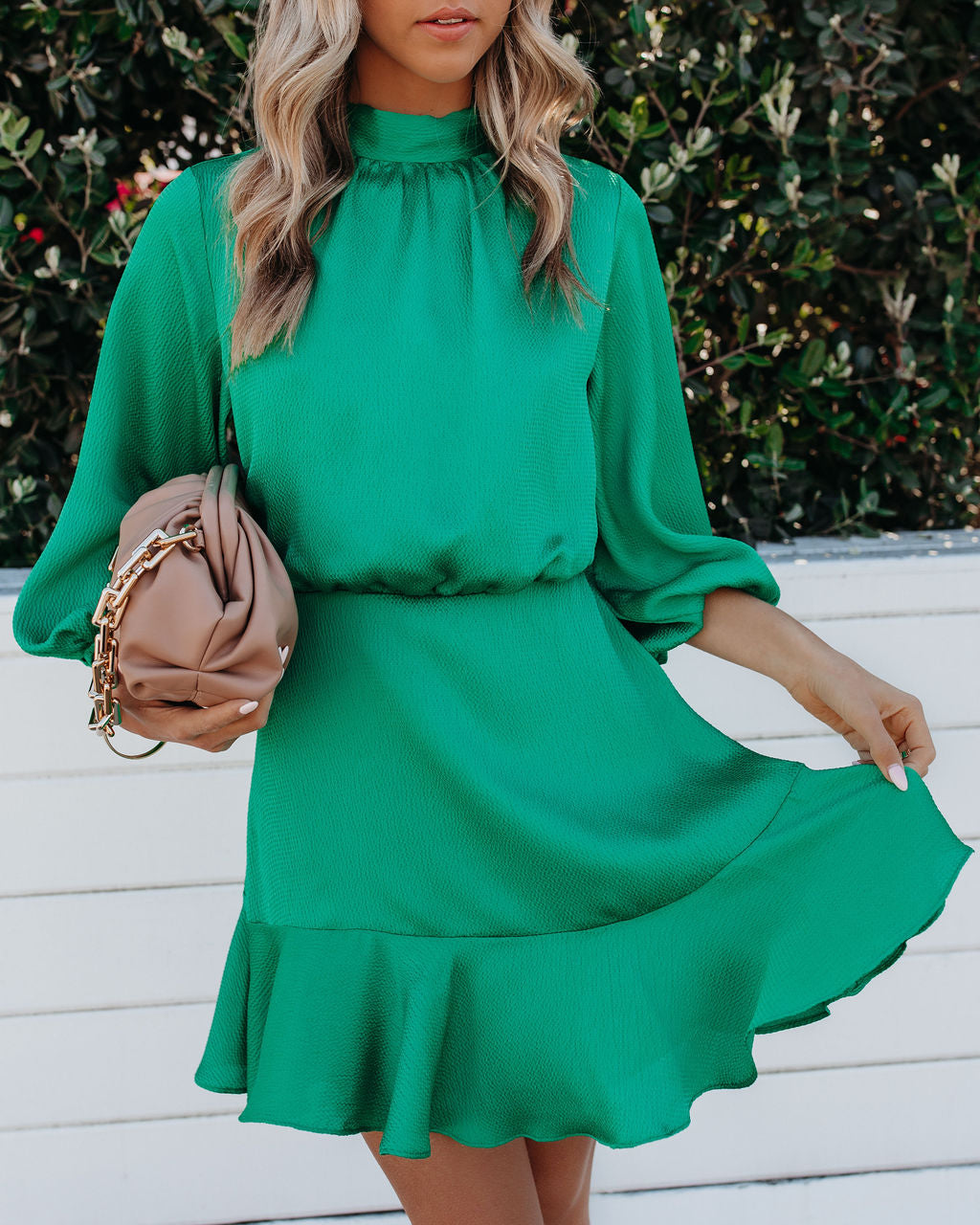 Me Call Angel Textured Satin Dress Green