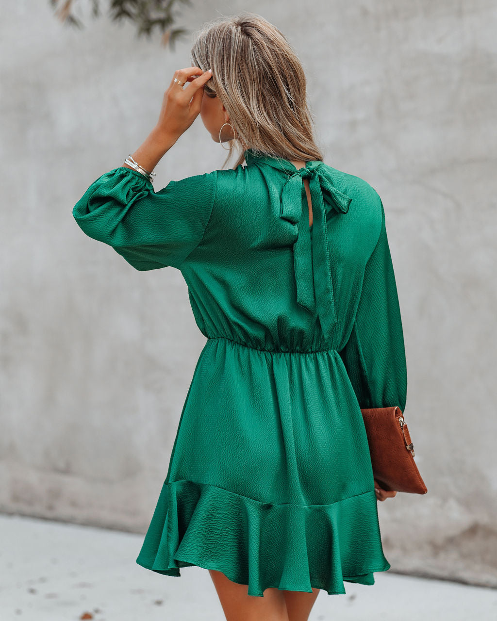Me Call Angel Textured Satin Dress Hunter Green FINAL