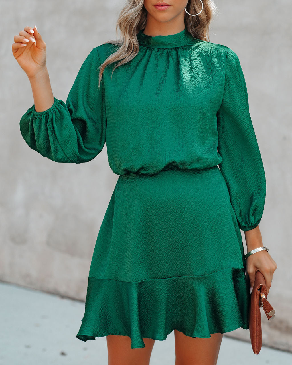 Me Call Angel Textured Satin Dress Hunter Green FINAL