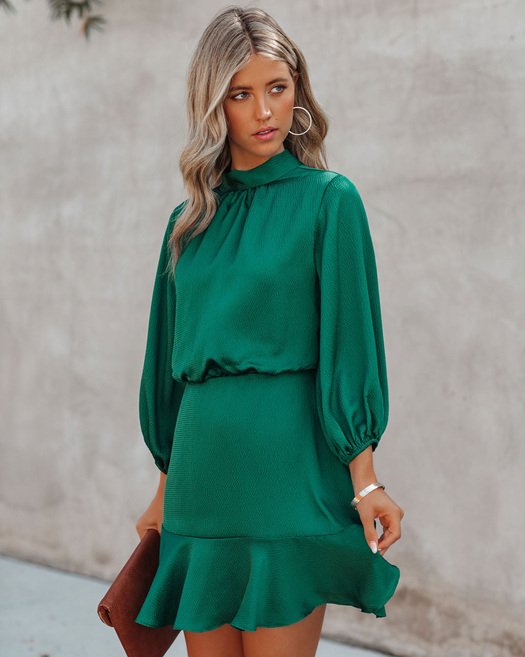 Me Call Angel Textured Satin Dress Hunter Green FINAL