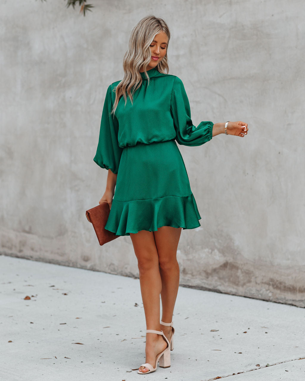Me Call Angel Textured Satin Dress Hunter Green FINAL