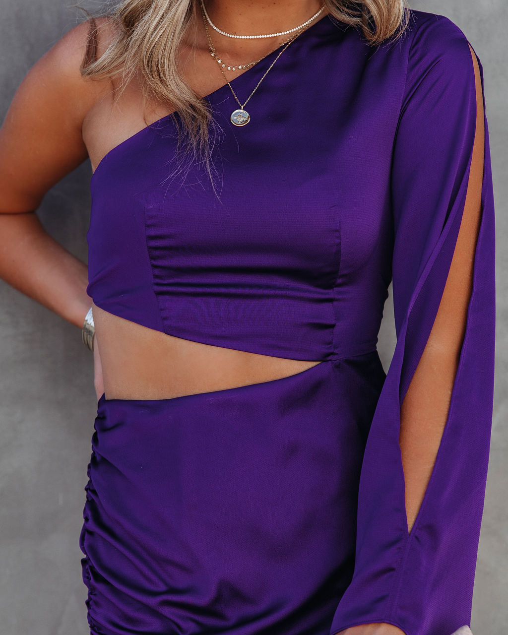 Satin Caydan One Shoulder Cutout Dress Plum FINAL