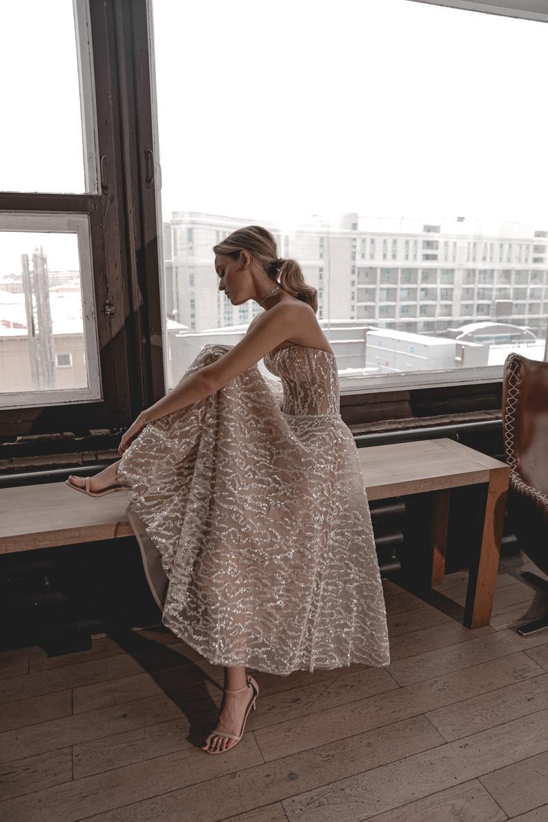 Kissnovaa - Slim Off Shoulder Sexy Party Tube Top Sequins Celebrity Dresses