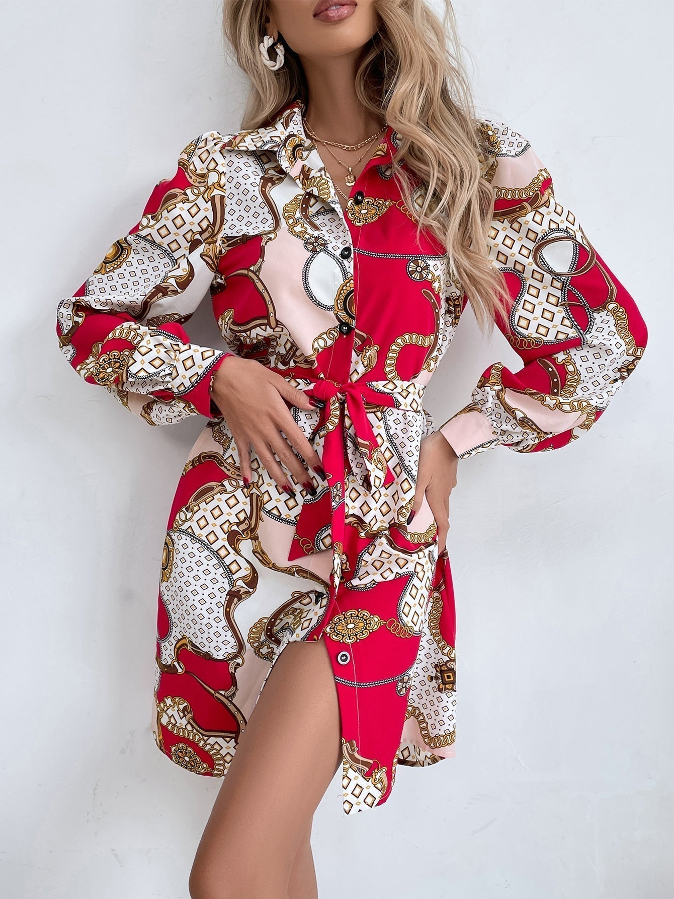 Print Chain Shirt Dress