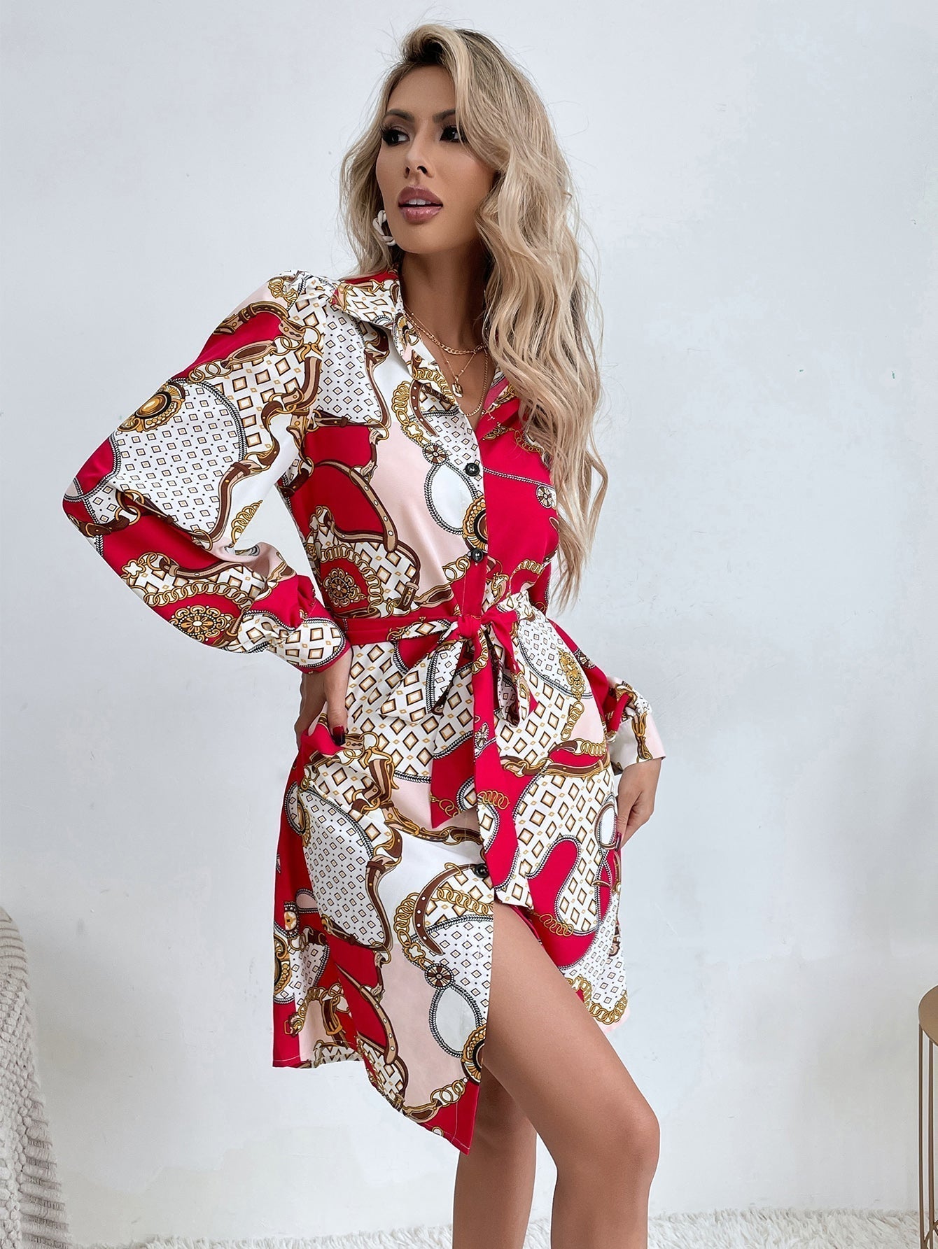Print Chain Shirt Dress