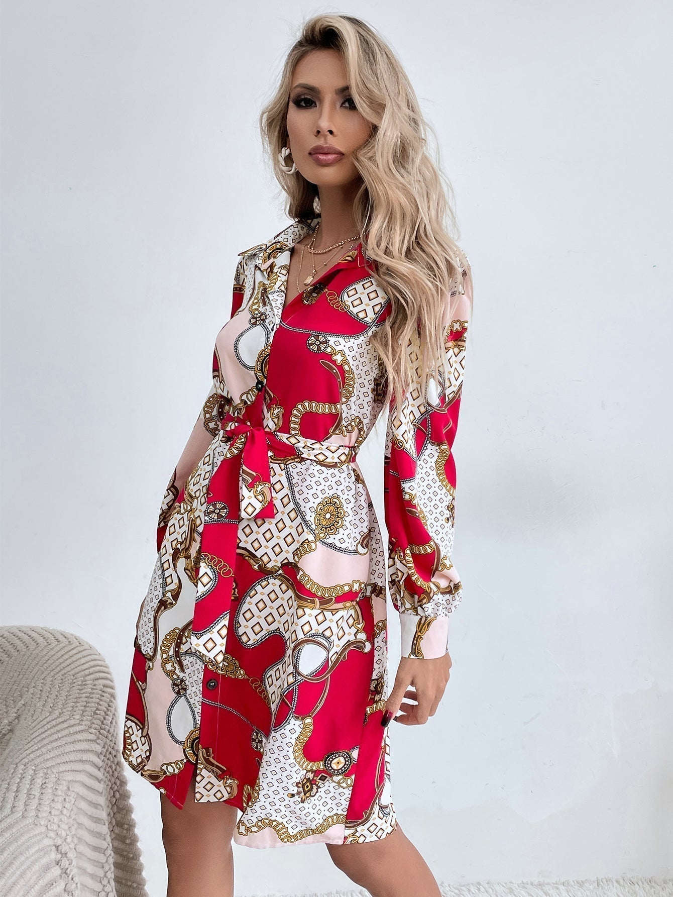 Print Chain Shirt Dress