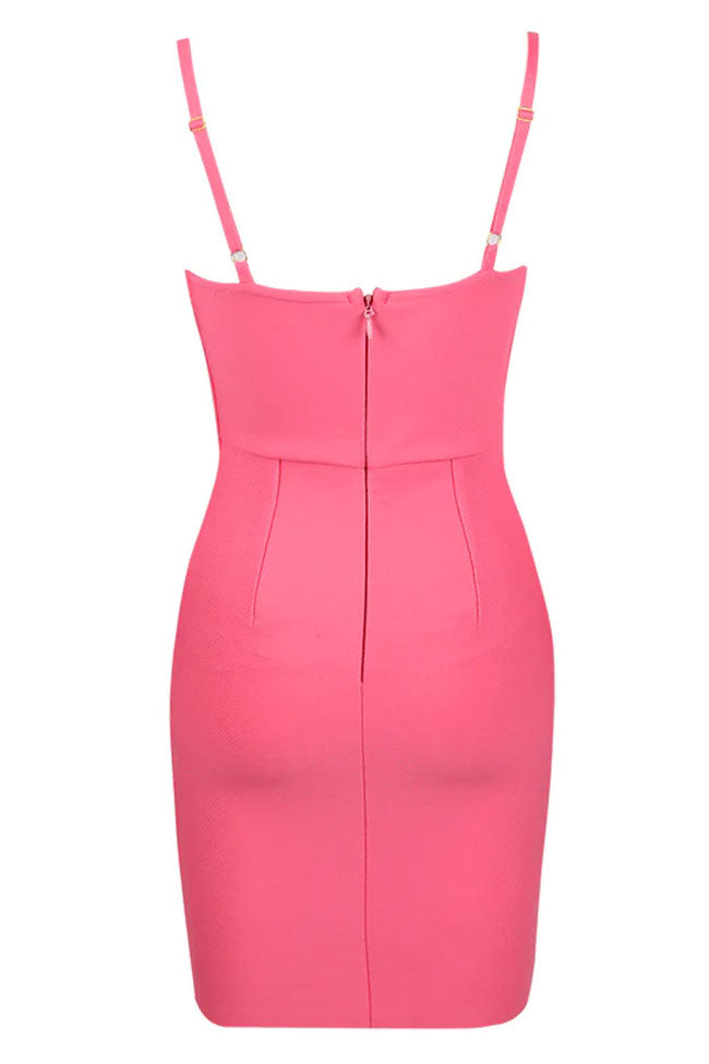 Layered Classy Sweetheart Metal Trim Bodycon Bandage Party Mini Dress - Pink