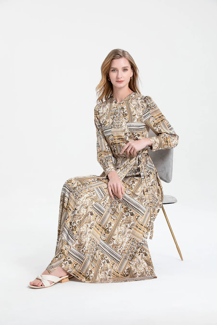 2024 Summer Clearance Sale Printed Acetate Satin Fabric Long Dress Maxi Dress