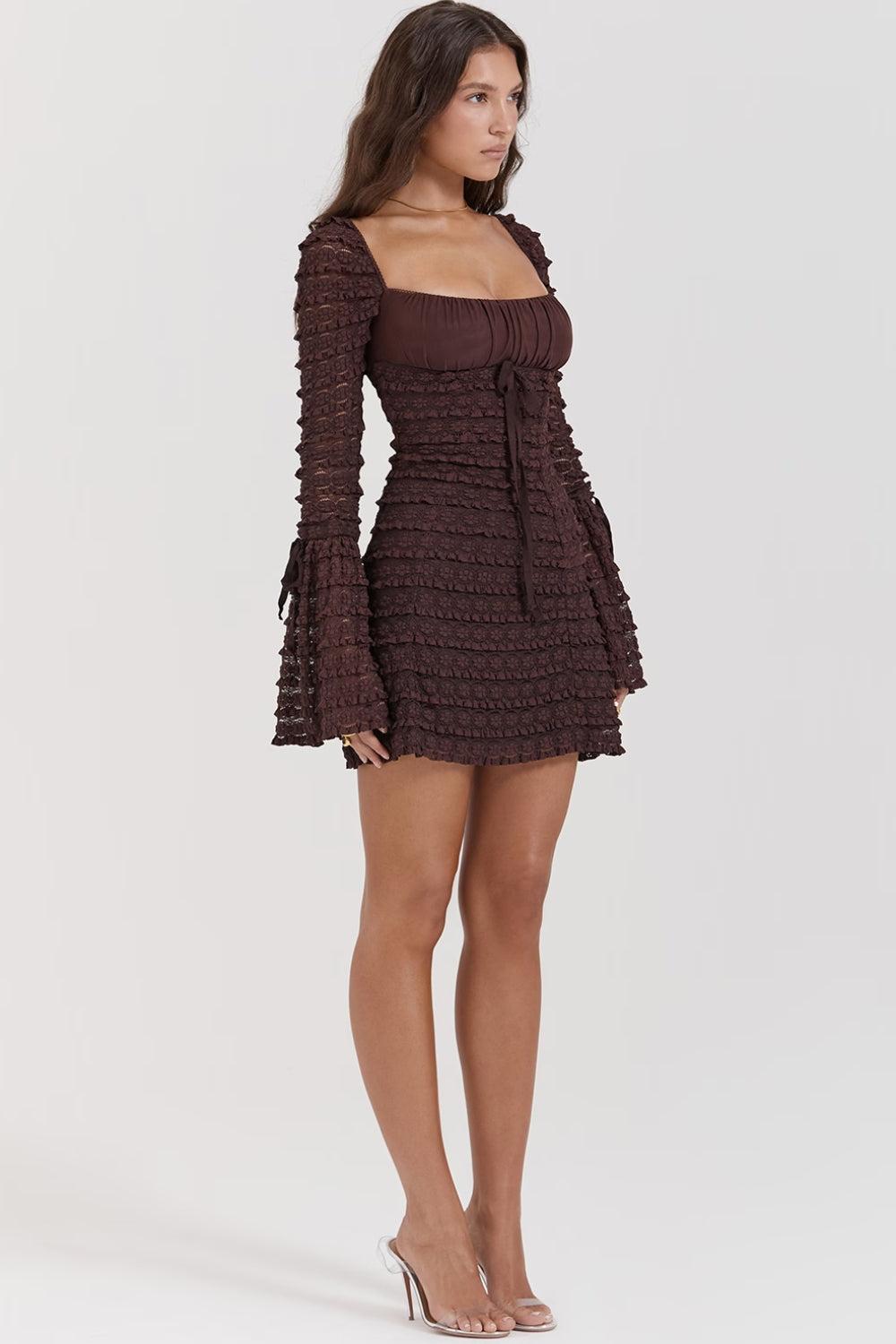 Ruched Coffee Mini Dress
