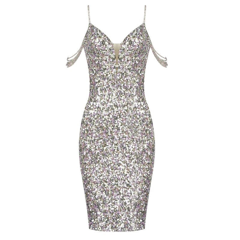 Kissnovaa - Women Sequin Crystal Spaghetti Strap Colorful Prom Dresses