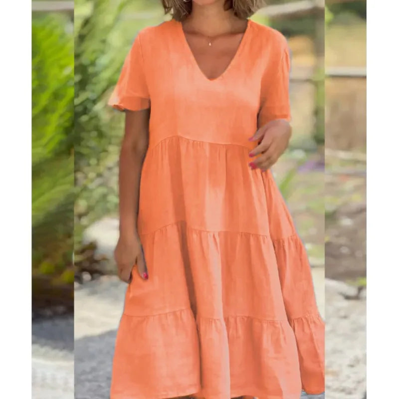 Comfortable Laidback Fresh Sweet Solid Large Swing Midi Dresses