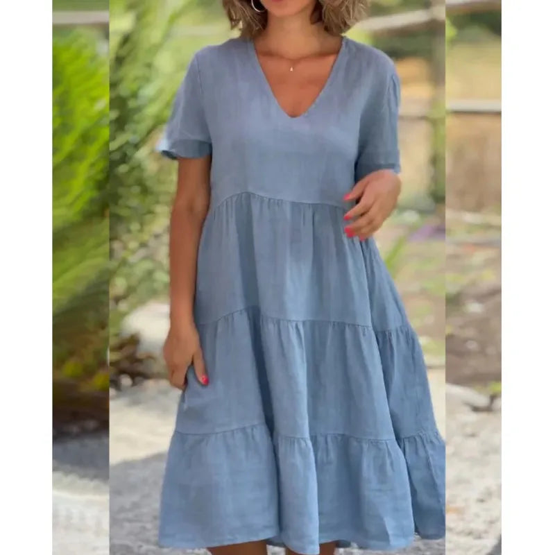 Comfortable Laidback Fresh Sweet Solid Large Swing Midi Dresses