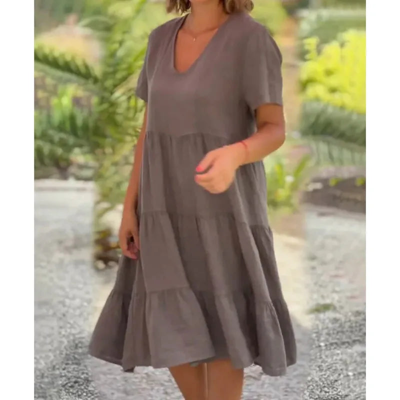 Comfortable Laidback Fresh Sweet Solid Large Swing Midi Dresses