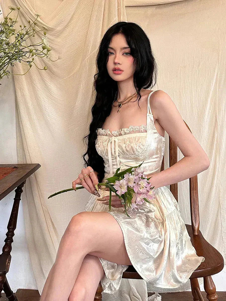 Coquette Botanical Satin Mini Dress