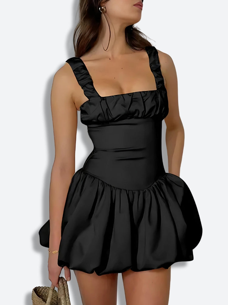 Ruched Coquette Bubble Skirt Mini Dress