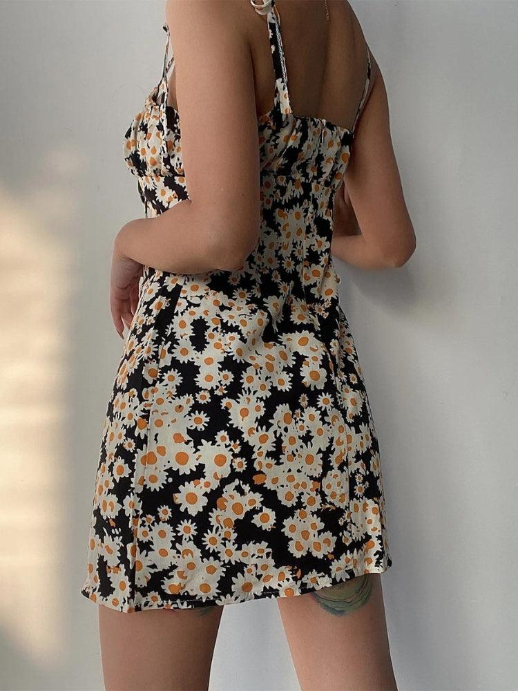 Daisy Cottagecore Tie Strap Mini Dress