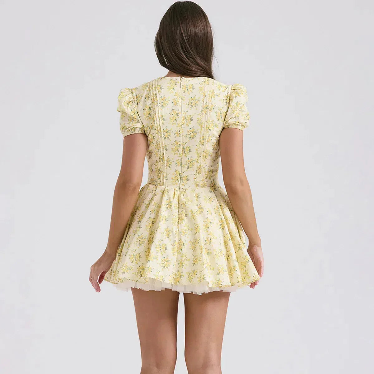 Cottagecore Botanical Plunge Neck Mini Dress