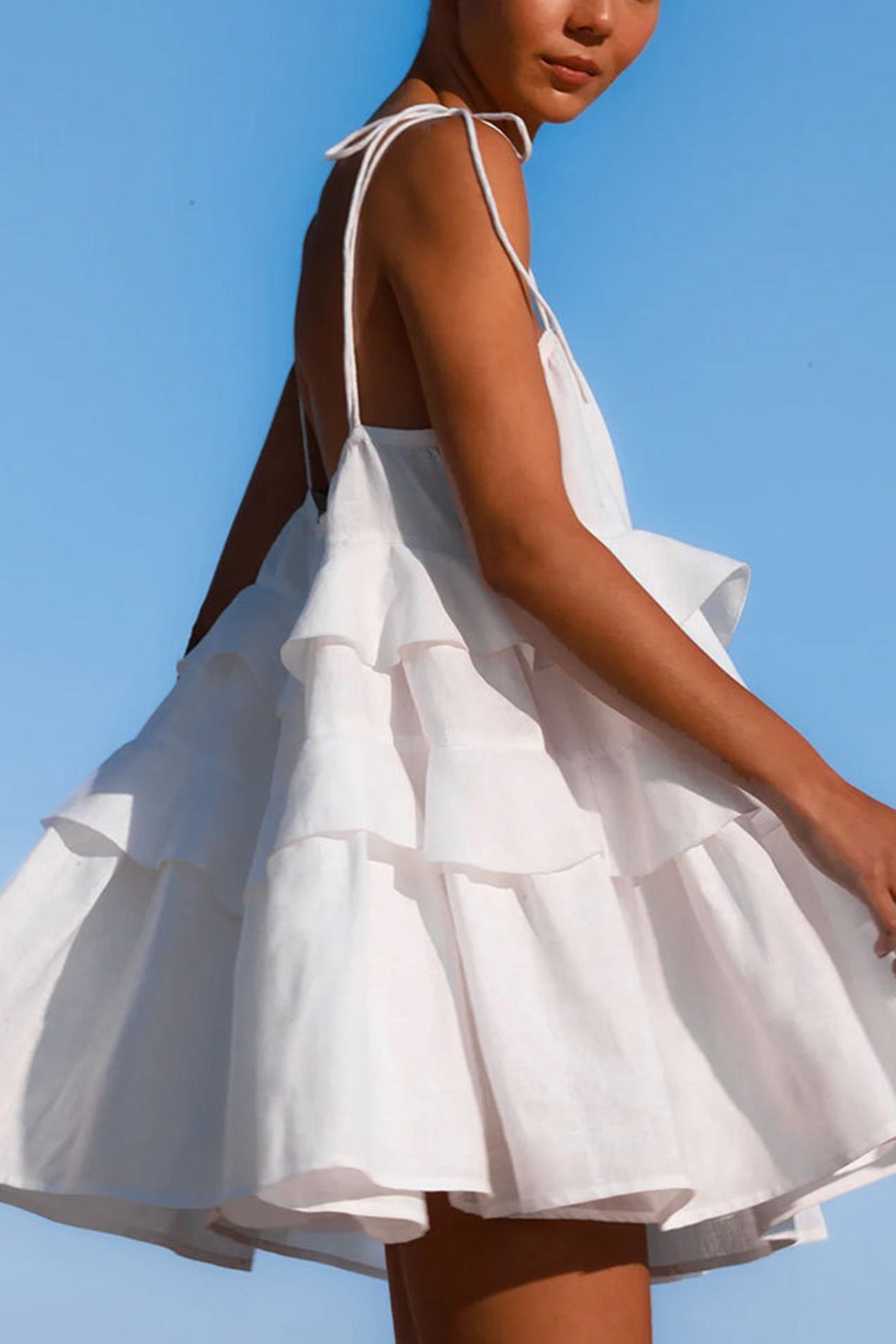 Tie Cotton straps Tiered Cami Babydoll Dress
