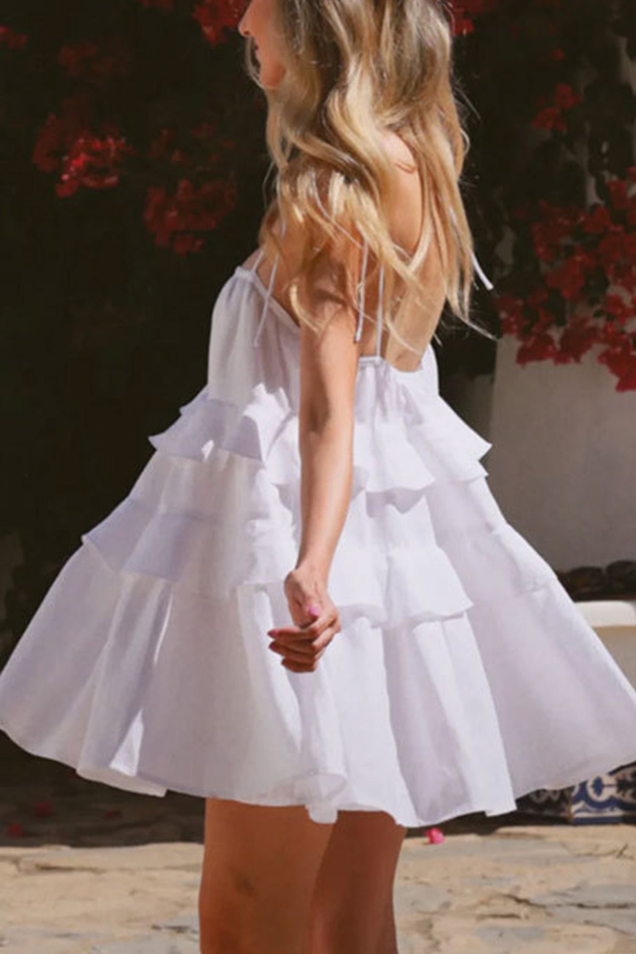 Tie-straps Cotton Tiered Cami Babydoll Dress
