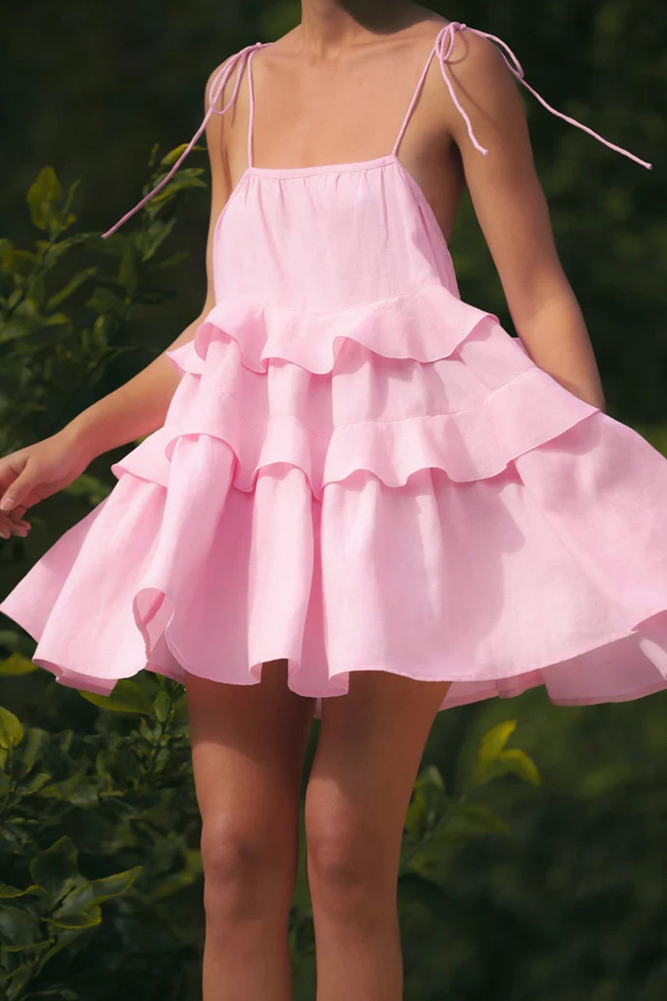 Tie-straps Cotton Tiered Cami Babydoll Dress