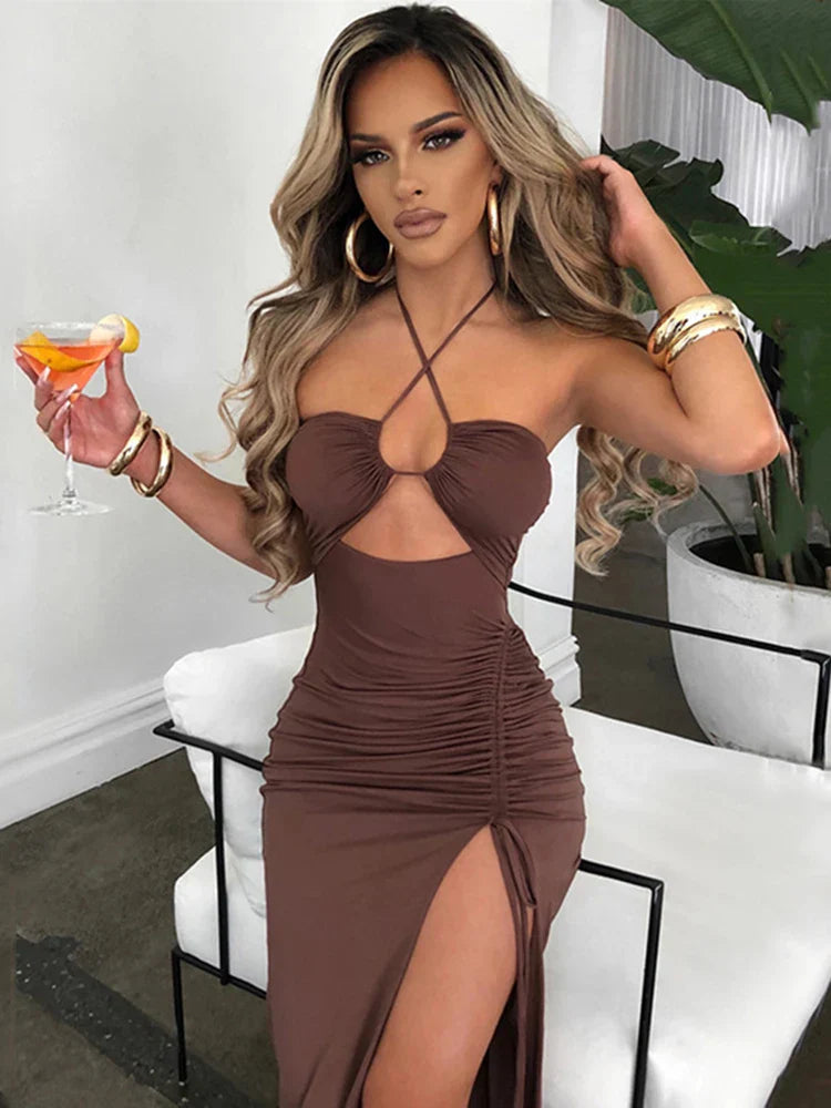 Summer Hot Sleeveless Cut Out Club Party Vestido Midi Dress